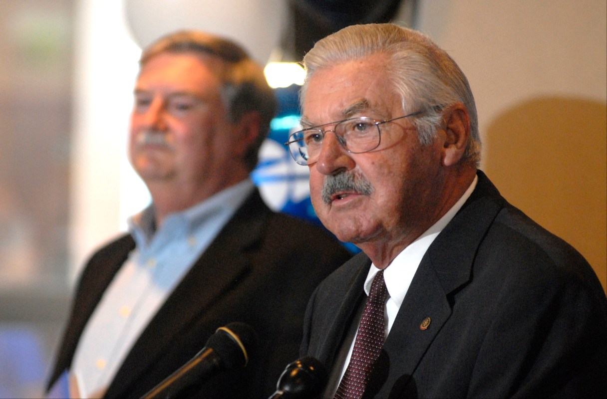 EPB Board Chairman Joe Ferguson, right, and CEO Harold DePriest