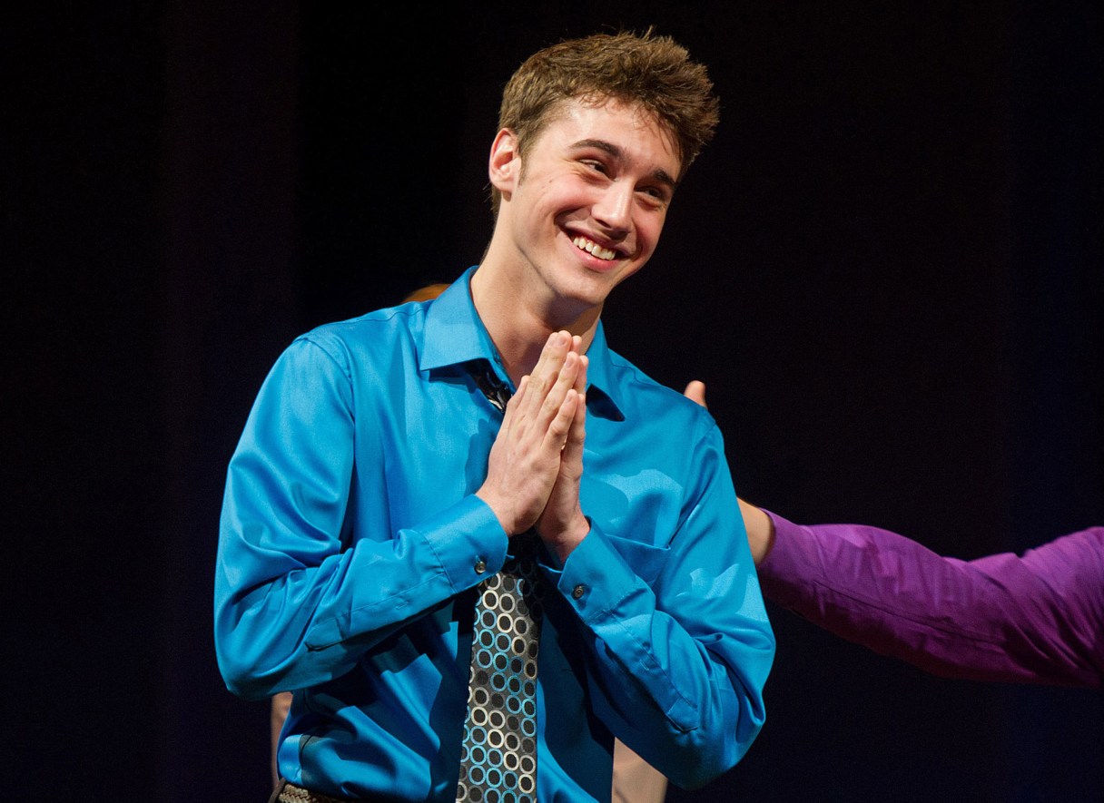 FILE - This June 27, 2011 file photo shows Jimmy Award winner, Ryan McCartan onstage at The 3rd Annual National High School Theater Awards in New York. McCartan, who co-stars in “Liv & Maddie” on the Disney Channel and ”Royal Pains” on USA, returns to the same Broadway stage where in 2011 he won the "Glee"-like competition for musical teenagers to host this year's National High School Musical Theater Awards. (AP Photo/Charles Sykes, File)
