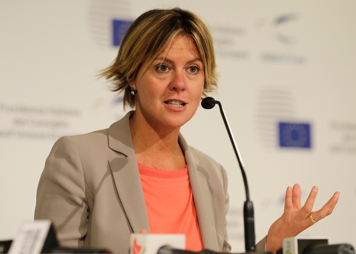 Italy's Health Minister Beatrice Lorenzin attends a press conference during an Informal Meeting of the EU Health Ministers in Milan, Italy, Tuesday, Sept. 23, 2014. (AP Photo/Antonio Calanni)