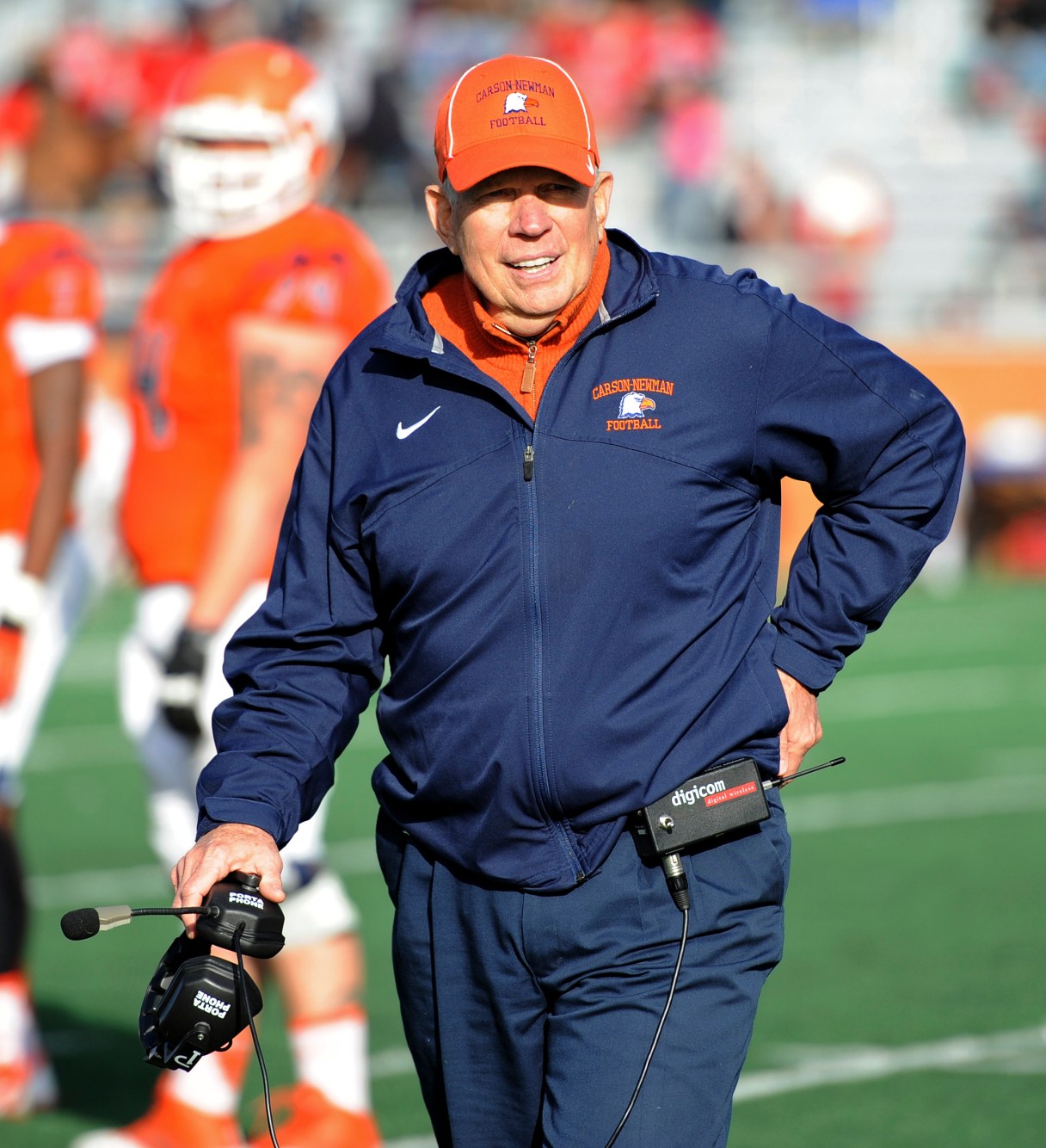 ADVANCE FOR WEEKEND EDITIONS, OCT. 18-19 - In this Nov. 23, 2013, photo provided by Carson-Newman Uiversity, Carson Newman football coach Ken Sparks talks to his players during an NCAA Division II football game in Jefferson City, Tenn. Sparks has won five NAIA titles and has reached the NAIA or NCAA Division II championship game four other times during his 35-year coaching career. Sparks can reach one more milestone Saturday, Oct. 18, 2014, as he seeks his 323rd career victory, which would tie him with Paul "Bear" Bryant for sixth place on the NCAA's all-time list. (AP Photo/Carson-Newman University, Adam Greene)