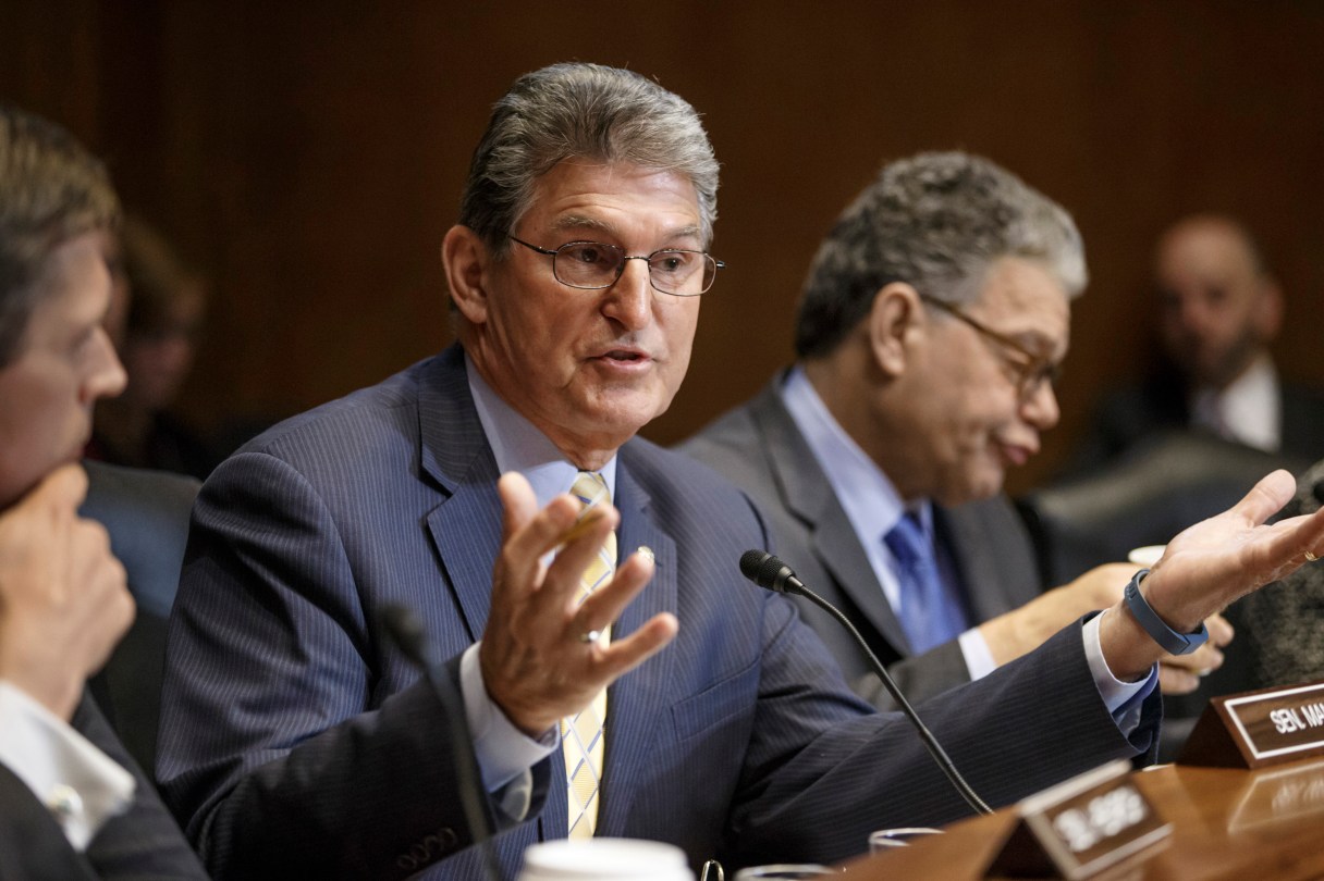 FILE - In this Jan. 8, 2015 file photo, Sen. Joe Manchin, D-W.Va. speaks on Capitol Hill in Washington. Joe Manchin says he will back a Republican bill cutting off federal aid for Planned Parenthood. (AP Photo/J. Scott Applewhite, File)