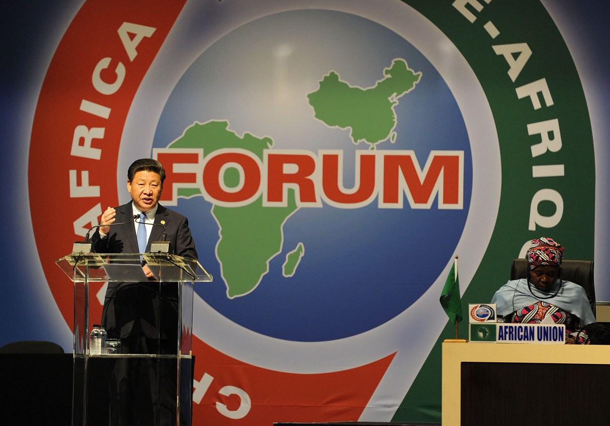 Chinese President Xi Jinping delivers his speech during the opening ceremony of the Johannesburg Summit for the Forum on China-Africa Cooperation at the Sandton Convention Centre in Johannesburg Friday Dec. 4, 2015. Jinping said that every time he visited Africa, he saw new progress and new changes on this continent. (AP Photo)