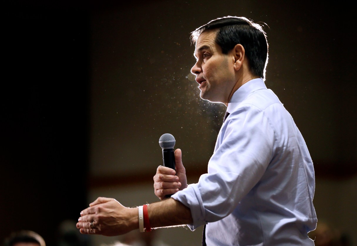 Republican presidential candidate Sen. Marco Rubio, R-Fla., speaks during a campaign rally, Sunday, Jan. 31, 2016, at the University of Northern Iowa in Cedar Falls, Iowa. (AP Photo/Charlie Neibergall)