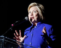 Democratic presidential candidate Hillary Clinton speaks at a concert at the Greek Theater, Monday, June 6, 2016, in Los Angeles. (AP Photo/John Locher)