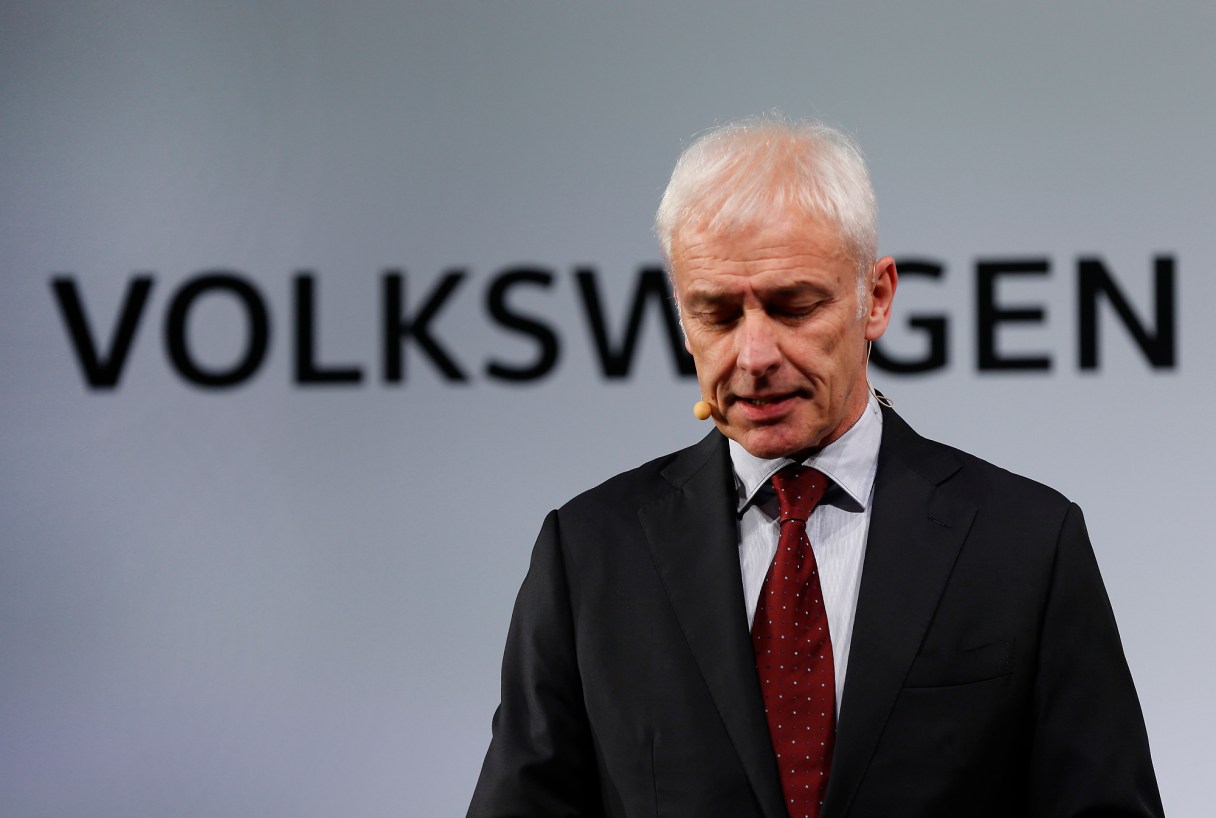 FILE - In this Jan. 10, 2016, file photo, Volkswagen AG chief executive officer Matthias Muller speaks in Detroit. Volkswagen is facing a deadline of Monday, Dec. 19, 2016, to tell a federal judge in San Francisco whether it has reached a deal with U.S. regulators and attorneys for car owners on the remaining 80,000 diesel vehicles that cheated on emissions tests (AP Photo/Paul Sancya, File)