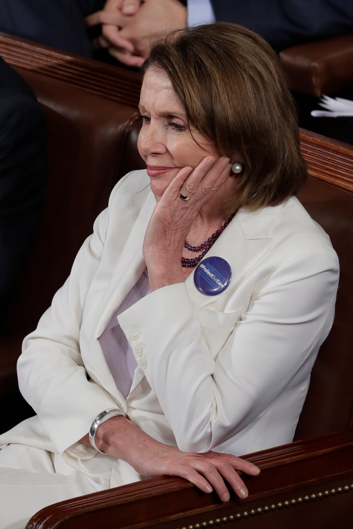 House Minority Leader Nancy Pelosi of Calif. listens during President Donald Trump address to a joint session of Congress on Capitol Hill in Washington, Tuesday, Feb. 28, 2017. (AP Photo/J. Scott Applewhite)