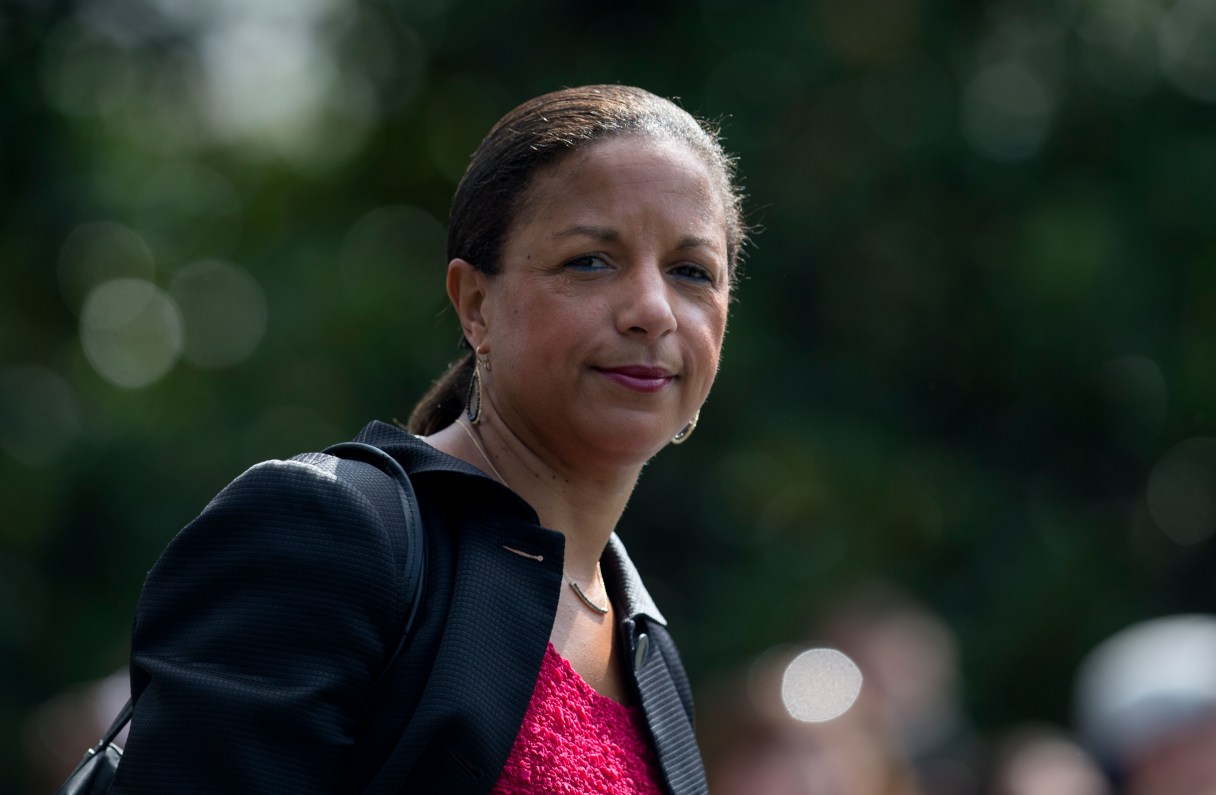 FILE - In this July 7, 2016, file photo, then-National Security Adviser Susan Rice follows President Barack Obama across the South Lawn of the White House in Washington, to board Marine One. Rice, is declining an invitation to testify before a Senate Judiciary subcommittee investigating Russia’s interference in the 2016 election. Rice’s attorney sent a letter to South Carolina Sen. Lindsey Graham, informing the Republican that Rice would not appear before the subcommittee on May 8, 2017, with two other Obama administration officials. (AP Photo/Carolyn Kaster, File)