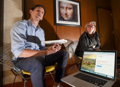 Chris Cummings, left, talks alongside Public Library Director Corinne Hill about The Chattanooga Memory Project they are launching today. The project is a subscription-based story-telling platform.