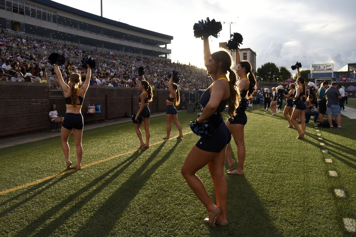 Moc Cheerleaders lead the hometown crowd. The UTC Mocs opened the 2018 season as they hosted Tennessee Tech at Finley Stadium on August 30, 2018.