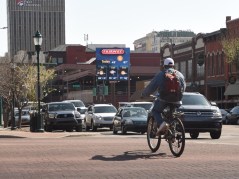 Staff photo by Tim Barber /
A large square digital Chattanooga Fairway Outdoor Advertising sign displays weather in the 500 block of Market Street in downtown Chattanooga.