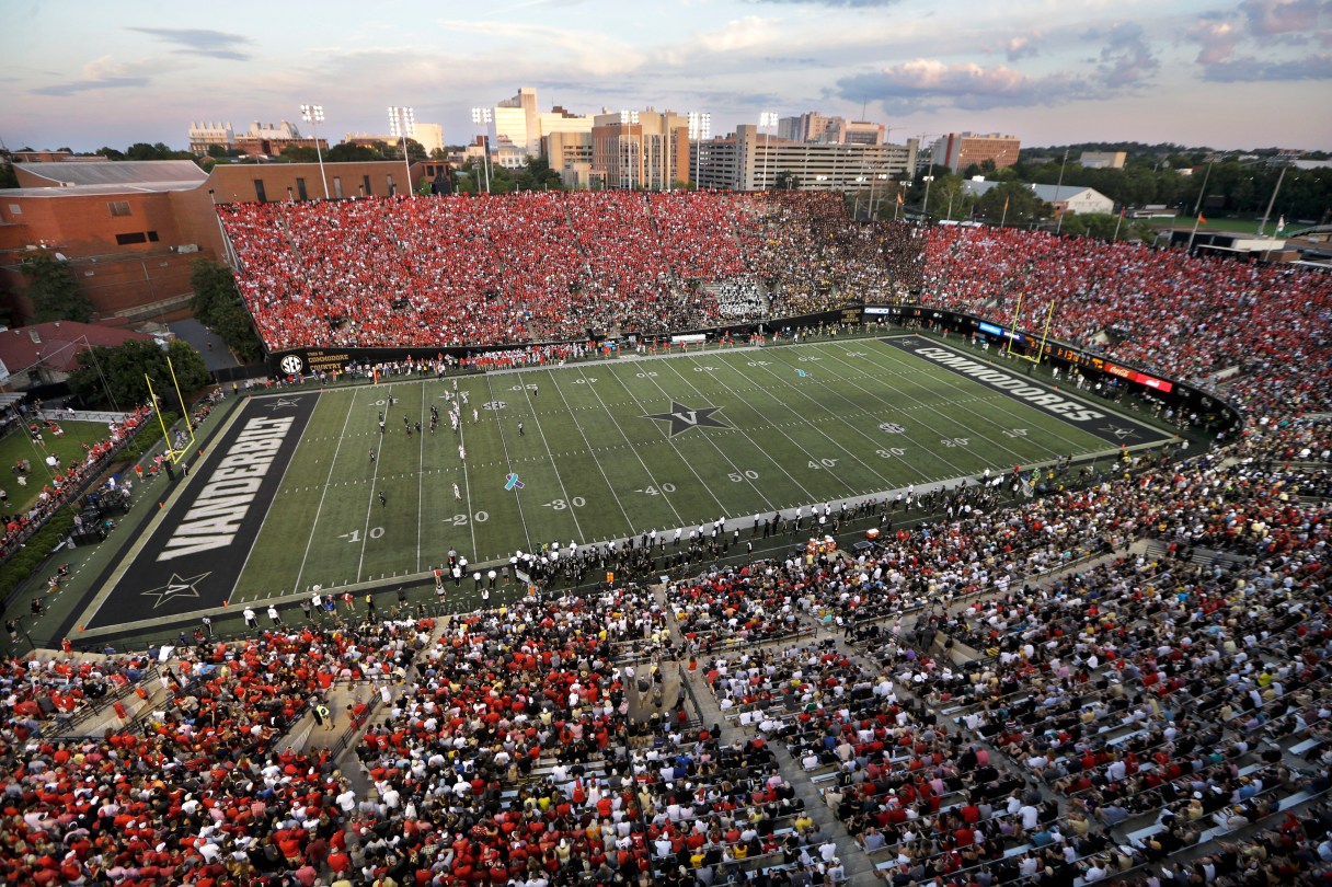 AP photo by Mark Humphrey / Georgia fans fill most of Vanderbilt Stadium during an SEC East Division game on Aug. 31, 2019, in Nashville. The 35,000-seat venue, known as FirstBank Stadium since 2022, will host the FCS national championship games for the 2025 and 2026 seasons.