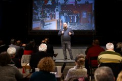 Staff photo by C.B. Schmelter / Christian Picciolini speaks during a Council Against Hate meeting at The Camp House on Tuesday, Nov. 12, 2019 in Chattanooga, Tenn. Picciolini is a former neo-Nazi who now works to help people leave the white supremacy movement.
