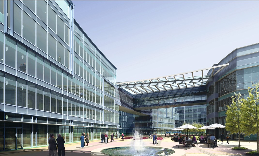 Contributed rendering / BlueCross BlueShield of Tennessee opened its LEED Gold-certified corporate campus on Cameron Hill in 2009.