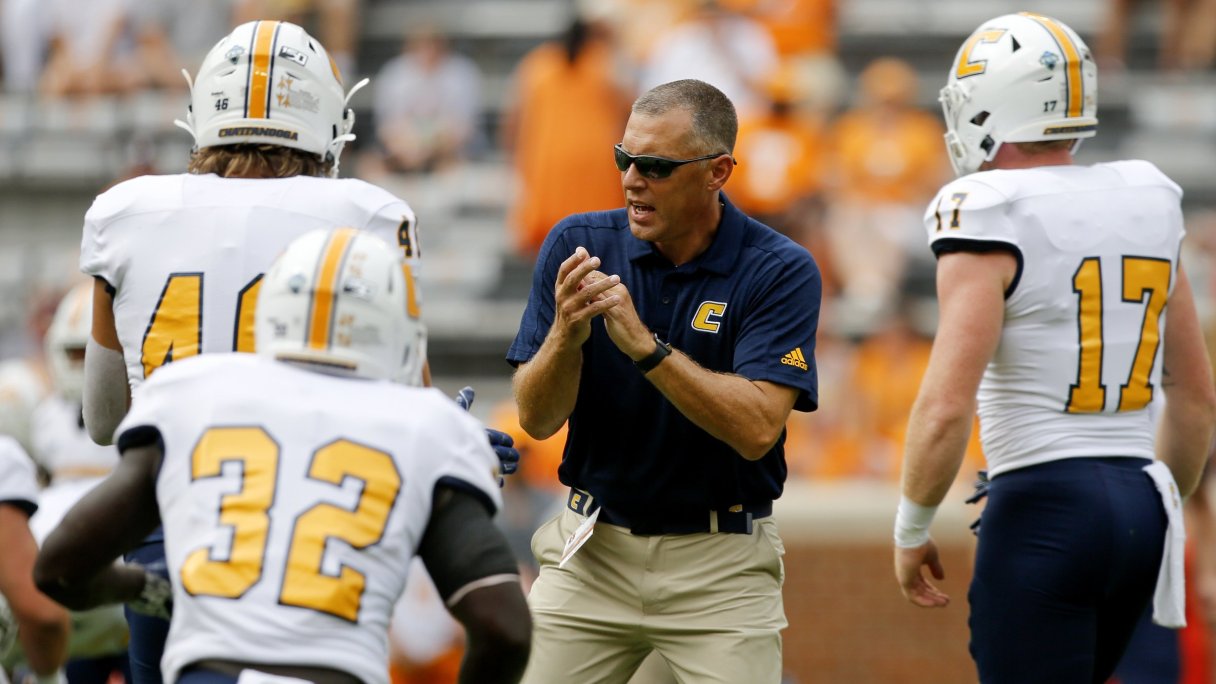 Staff file photo by C.B. Schmelter / UTC football coach Rusty Wright has an abundance of questions if commissioners of college conferences elect to have a spring 2021 season due to current coronavirus concerns.
