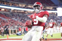 Crimson Tide photos / Alabama defensive back Jordan Battle celebrates his 45-yard interception return for a touchdown during the 63-3 win over Kentucky on Nov. 21.