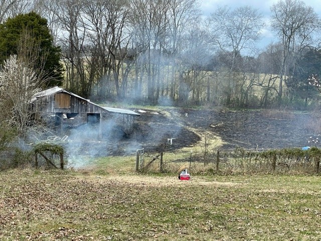 Damage to a field in the 9700 block of Snow Hill Road is seen on Thursday, March 12, 2021, after a brush fire got out of control / Photo provided by Hamilton County Office of Emergency Management