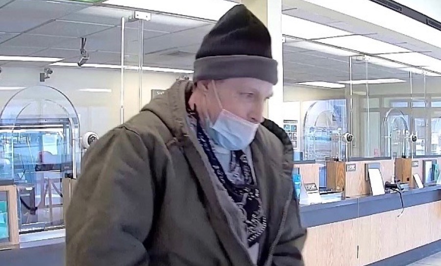 This image from a security camera at the SunTrust Bank at 2201 E. Third St. in Chattanooga shows a suspect of an armed robbery that occurred there on March 11, 2021. / Photo contributed by the Chattanooga Police Department