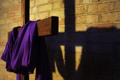 Staff photo by Wyatt Massey / A cross is set-up at the final station of First Cumberland Presbyterian Church's self-guided "Stations of the Cross" tour on April 2, 2021.