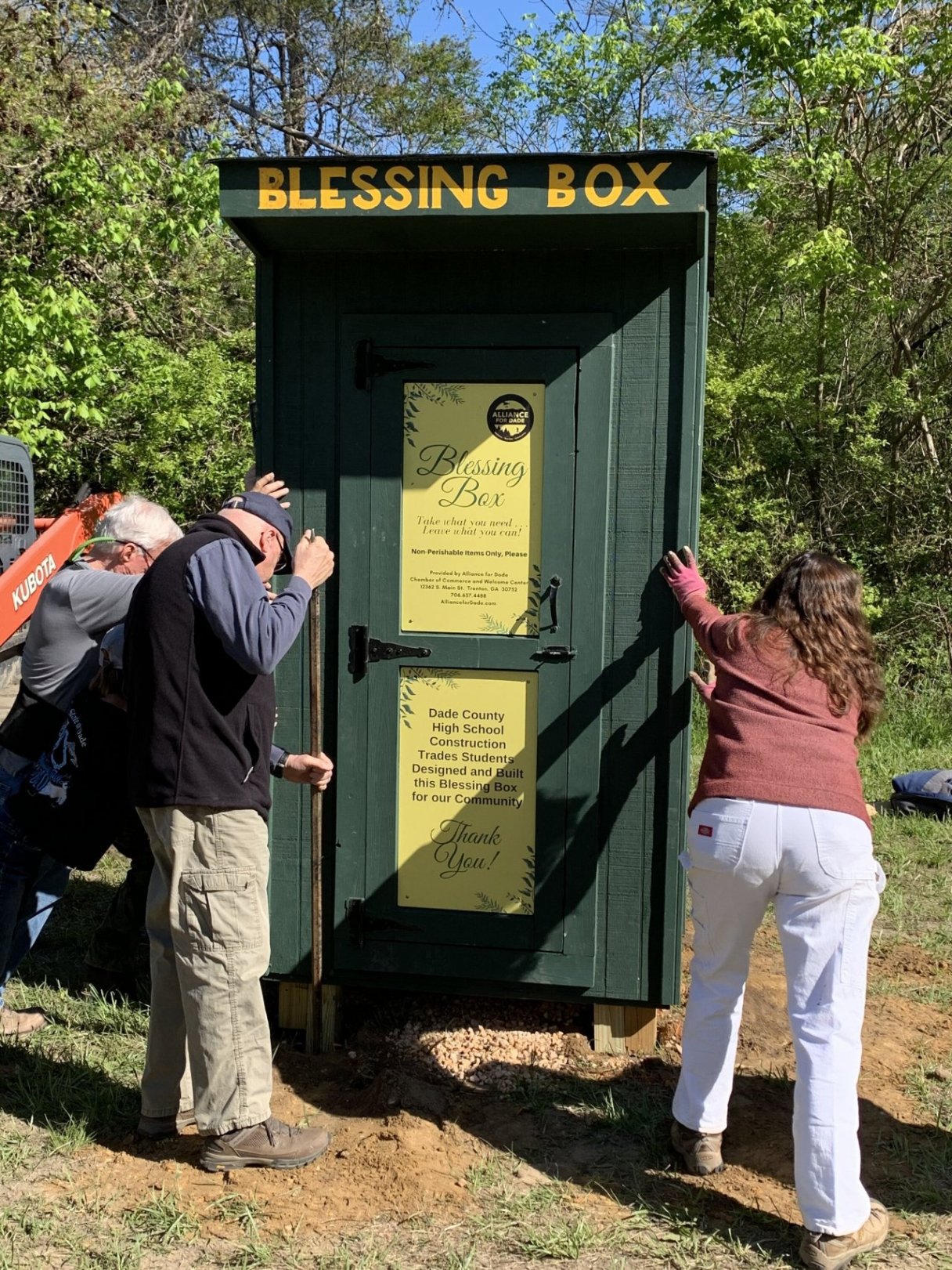 Contributed photo by Alliance for Dade / The "Alliance Blessing Box," built by Dade County High School's construction trade class, is set up on Lookout Mountain by volunteers.