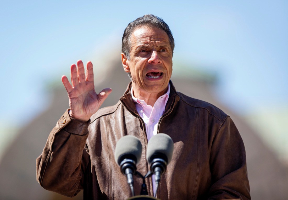 New York Gov. Andrew Cuomo speaks during a news conference, Monday, April 26, 2021 at the New York State Fair Grounds in Syracuse, N.Y. In his first face-to-face encounter with journalists in months, Cuomo flatly denied he had done anything inappropriate with any of the women who have accused him of sexual harassment. (N. Scott Trimble/Syracuse Post-Standard via AP)