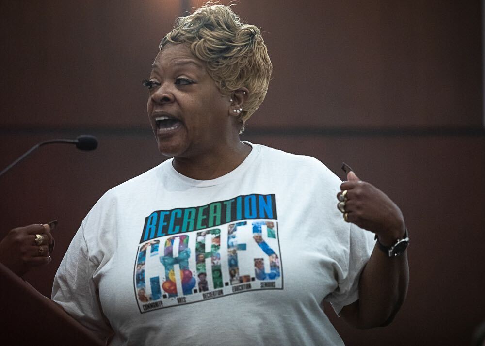 Staff photo by Troy Stolt / Veronica Glasco speaks to city council to address her issue with the Youth and Family Development Centers in the city still being closed during a city council meeting on Tuesday, May 18, 2021 in Chattanooga, Tenn.