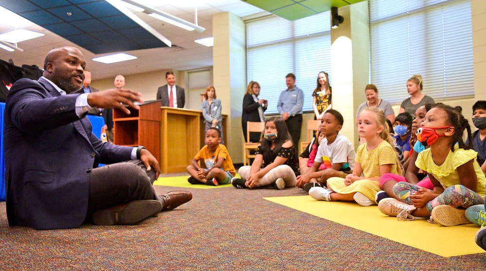 Hamilton County Schools Superintendent Bryan Johnson talks to East Brainerd students about the importance of reading. The Governor's Early Literacy Foundation is continuing their K-3 summer book delivery program that provides free books to students and teachers in Tennessee. They're kicking off this year's event and giving away books at East Brainerd Elementary.