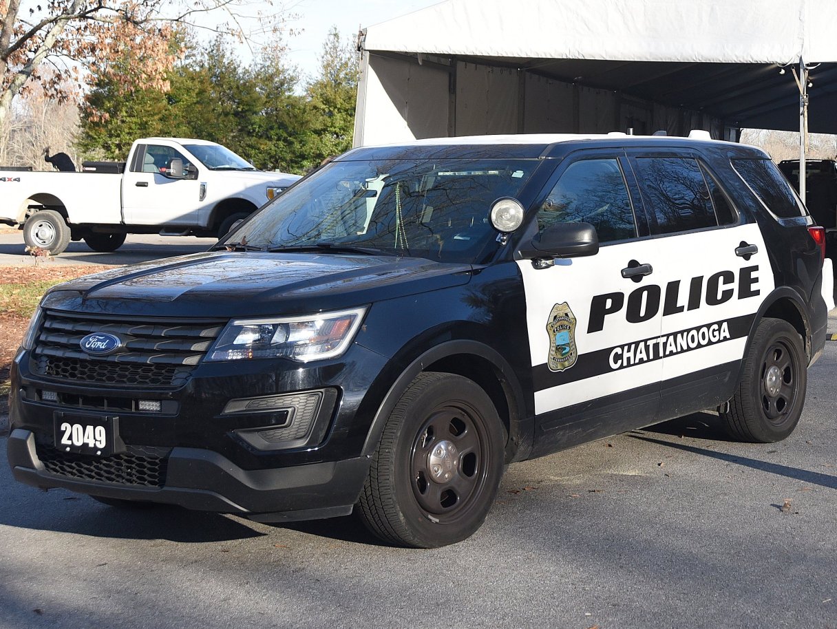 Staff Photo by Matt Hamilton / A police vehicle leaves the vaccination area as first responders get their first dose of the Moderna COVID-19 vaccine at the Hubert Fry Center on Wednesday, Dec. 23, 2020.