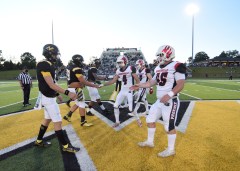Staff photo by Matt Hamilton / North Murray and Sonoraville football team captains shake hands after the coin toss for Friday night's GHSA Region 6-AAA game at North Murray.