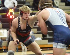 Staff file photo by Matt Hamilton / Colt Weaver, left, was one of three individual champions for Sonoraville in the GHSA Class AAA state traditional tournament Friday night in Macon, Ga. Weaver won at 170 pounds.