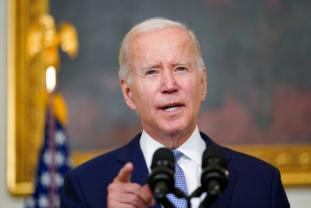President Joe Biden speaks about "The Inflation Reduction Act of 2022"inthe State Dining Room of the White House in Washington, Thursday, July 28, 2022. (AP Photo/Susan Walsh)