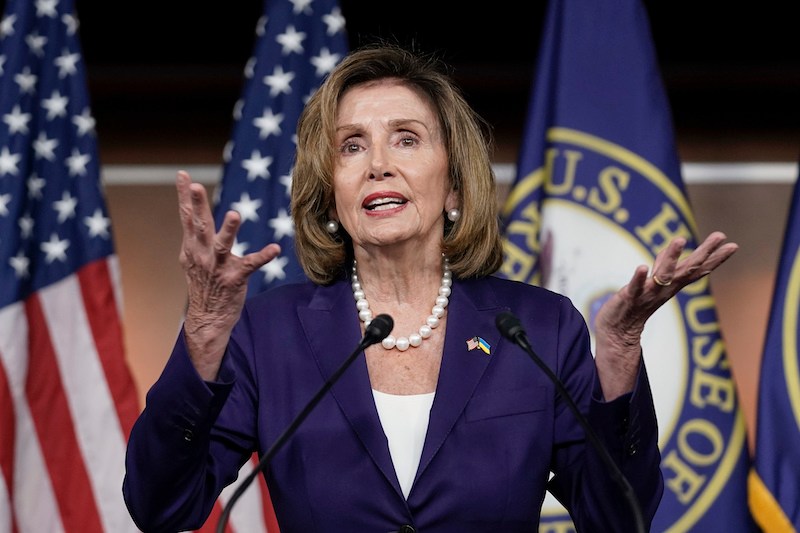 peaker of the House Nancy Pelosi, D-Calif., speaks at a news conference as Democrats push to bring the assault weapons ban bill to the floor for a vote, at the Capitol in Washington, Friday, July 29, 2022. Pelosi says the House will consider the public safety bills on police reform later when the House considers the Senate reconciliation package. (AP Photo/J. Scott Applewhite)