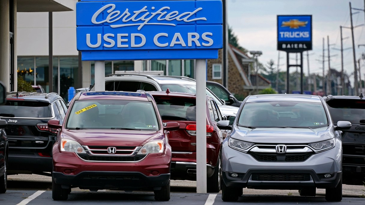FILE - Used car are on display on a lot in Wexford, Pa., Thursday, Sept. 29, 2022. The Commerce Department releases its revised estimate of how the U.S. economy fared in the fourth quarter on Thursday, Feb. 23, 2023. (AP Photo/Gene J. Puskar, File)