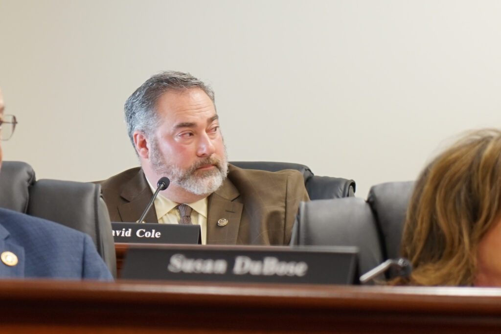 Alabama state Rep. David Cole speaks in a meeting April 26. / Alabama Reflector photo by Alander Rocha