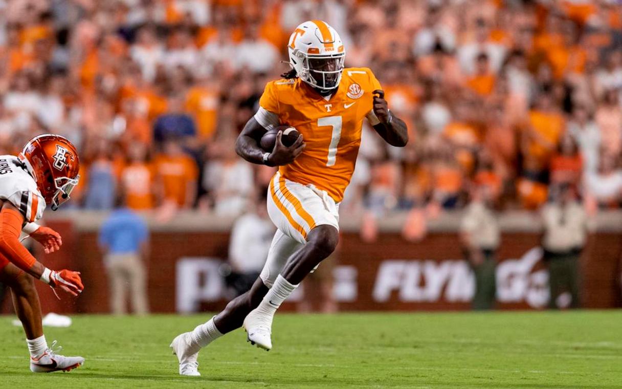 Tennessee Athletics photo by Andrew Ferguson / Tennessee sixth-year senior quarterback Joe Milton III will start his second season opener for the team on Saturday against Virginia in Nashville, having guided the 2021 Vols to a 38-6 rout of Bowling Green.