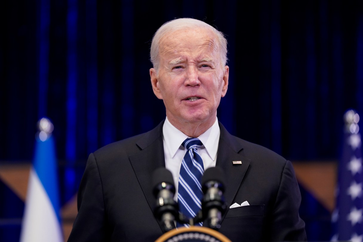 President Joe Biden delivers remarks on the war between Israel and Hamas after meeting Israeli Prime Minister Benjamin Netanyahu, Wednesday, Oct. 18, 2023, in Tel Aviv. (AP Photo/Evan Vucci)