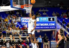 Staff photo by Patrick MacCoon / Chattanooga Prep junior Eli Gaines scores during Friday's TSSAA Class 1A semifinal against Santa Fe at Middle Tennessee State University's Murphy Center.