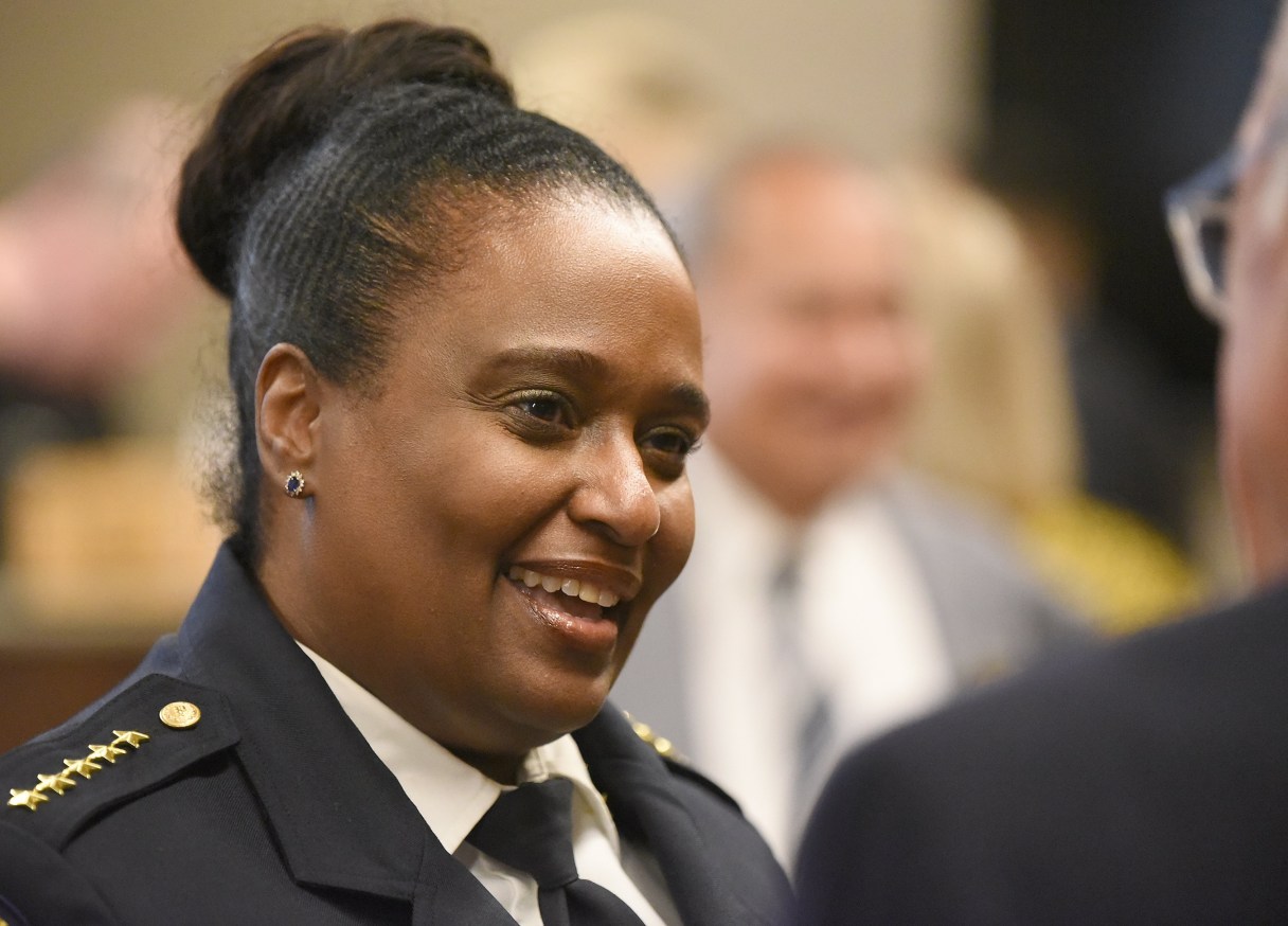 Staff photo by Matt Hamilton / Chattanooga Police Chief Celeste Murphy talks to guests before the start of the Rise 2023 fundraiser event for Partnership for Families, Children and Adults on Thursday, March 9, 2023 at the Westin Chattanooga.