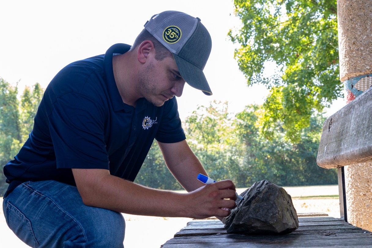 Chattanooga State Community College student Austin York said after an impromptu outdoor lesson on Aug. 29, 2024, that the review helped him with the stress of a lockdown. (Staff Photo by Mason Edwards)