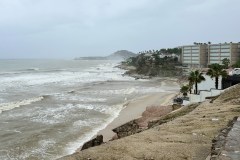 Hotels stand along the shore before the arrival of Tropical Storm Ileana in San Jose de los Cabos, Mexico, Friday, Sept. 13, 2024. (AP Photo/Armando Figaredo)