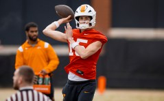 Tennessee Athletics photo by Andrew Ferguson / Tennessee freshman quarterback George MacIntyre went through his first spring practice Friday in Knoxville.