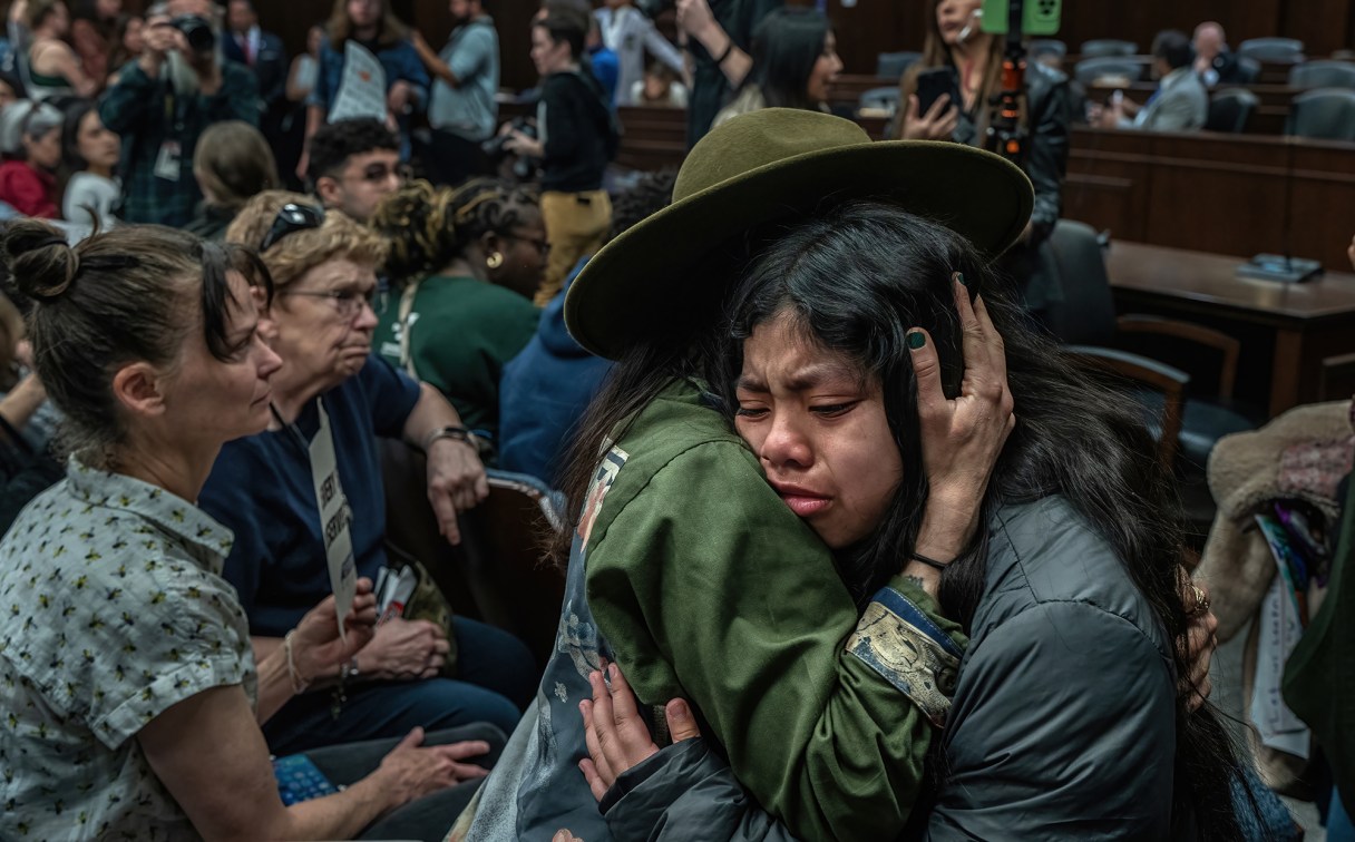 Sylvia, who came to the Tennessee legislature from Knoxville on Tuesday, cries as lawmakers on the house K-12 subcommittee vote in favor of a bill to exclude children without legal immigration status from public schools. She asked that her name not be used out of fear of reprisal. (Photo: John Partipilo / Tennessee Lookout)