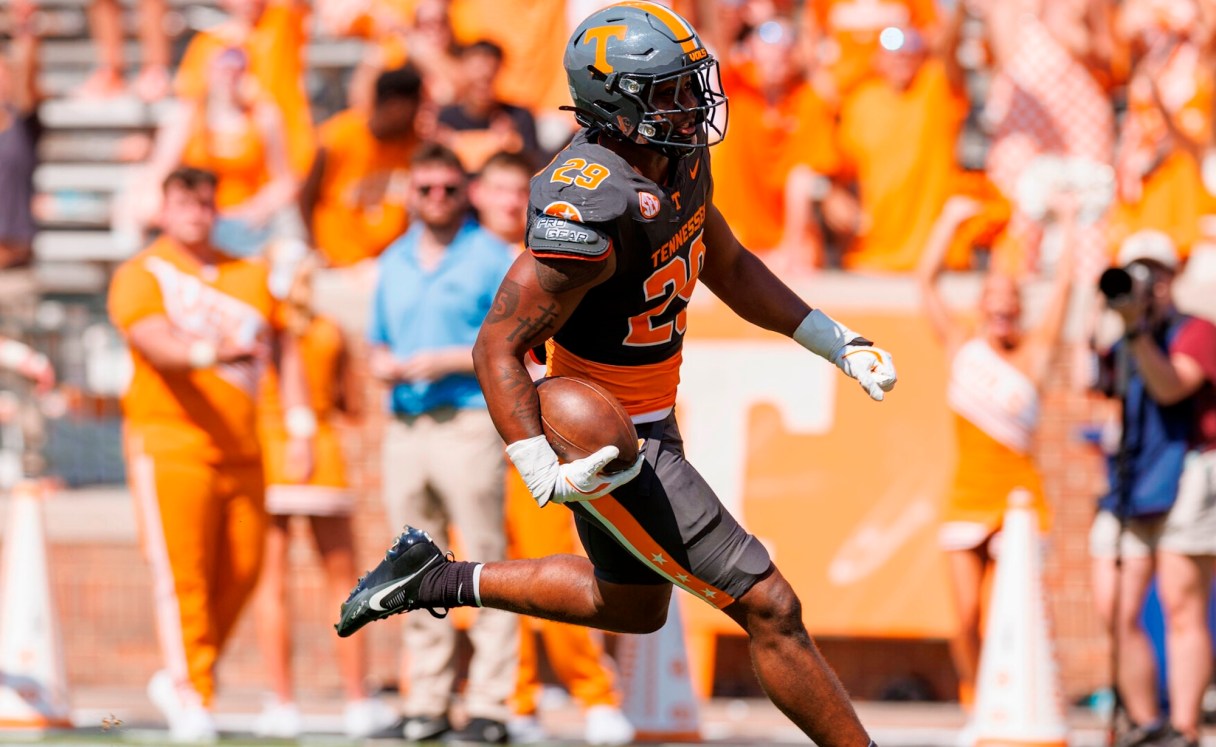 Tennessee Athletics photo by Kate Luffman / Tennessee five-star edge rusher Jordan Ross returns a punt 13 yards for a touchdown during last season's 69-3 opening win over UTC.