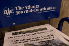 Copies of the print edition of the Atlanta Journal-Constitution, at the newspaper’s office in Atlanta on Aug. 11, 2025. The Journal-Constitution, which has published in print since 1868, will stop its print edition at the end of 2025, and divert all of its resources into the digital news operation. (Kendrick Brinson/The New York Times)