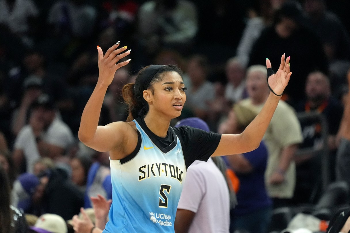 AP photo by Ross D. Franklin / Chicago Sky forward Angel Reese walks to the bench during a road game against the Phoenix Mercury on Aug. 28.