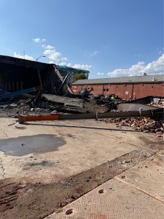 Contributed photo / The Chattanooga Fire Department responded on Sept. 18, 2025, to a partial collapse of the former Sportsbarn fitness center at the corner of Market and Third streets, which is under demolition for a Drury Plaza Hotel. No injuries were reported. (Chattanooga Fire Department)