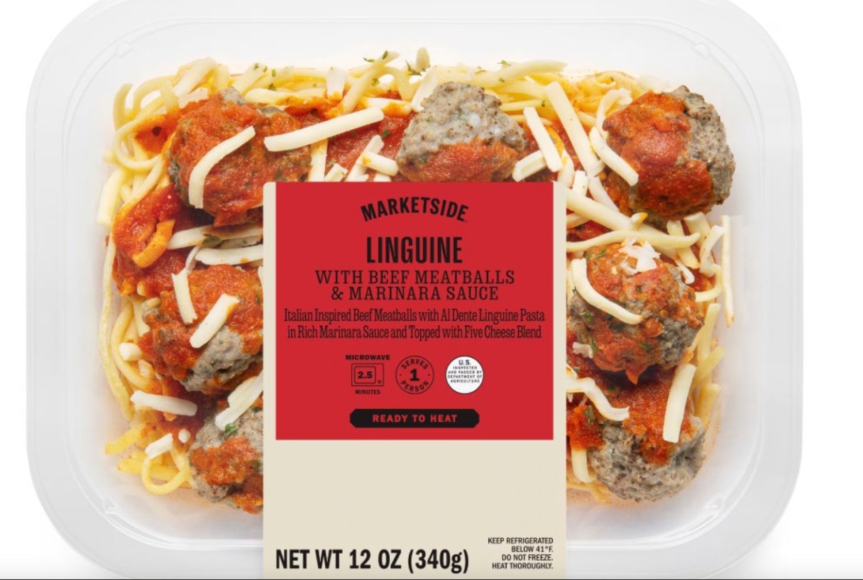 This image provided by U.S. Agriculture Department shows Marketside Linguine with Beef Meatballs & Marinara Sauce.  (U.S. Agriculture Department via AP)