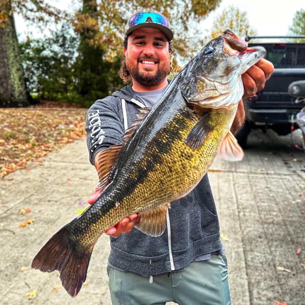 Tennessee Wildlife Resources Agency / Angler Caleb Bell shows off his state-record, 7-pound, 3-ounce Alabama bass caught on Parksville Reservoir in Polk County, Tenn., according to the Tennessee Wildlife Resources Agency. Bell's catch tops the previous Parksville Reservoir state record of 7 pounds, 0 ounces set by Shane McKee in 2014.