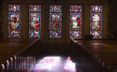 Staff photo by Matt Hamilton / Sunlight shines through the stained-glass windows at Lookout Mountain Presbyterian Church on Oct. 21, 2025.