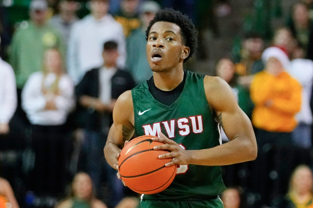 AP photo by Julio Cortez / Mississippi Valley State University guard Donovan Sanders holds the basketball during a game at Baylor University on Dec. 22, 2023, in Waco, Texas.
