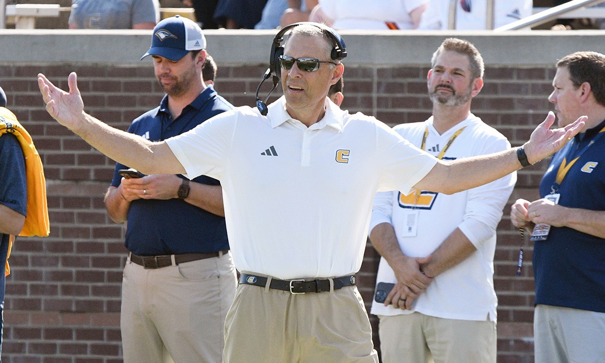 Staff file photo by Robin Rudd / UTC football coach Rusty Wright's Mocs lost 63-17 to Mercer on Saturday in Macon, Ga.